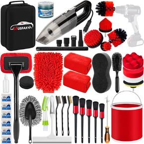 46Pcs Car Wash Cleaning Kit with Foam Gun Sprayer Detailing Brushes Car Vacuum Collapsible Bucket Windshield Cleaning Tool Tire Brush Towels Complete Interior Exterior Detailing Set for Car