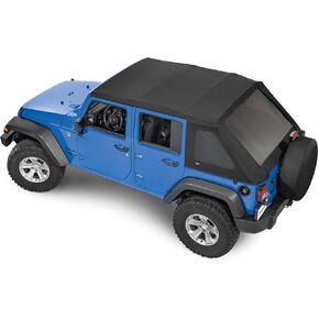 MasterTop SkyMaster بدون إطار Fastback Soft Top - يناسب Jeep Wrangler JK Unlimited 4 أبواب 2007-2018 - Jeep Wrangler Soft Top 4 أبواب - يتضمن أجهزة تجميع القوس - أسود MasterTwill in Kuwait