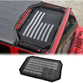 JeCar for Jeep JK Sunshade Mesh Top Mesh Top Sun Shade JK Front Sunshade UV Protection for 2007-2018 Jeep Wrangler JK 2Door and 4 Doors, American Flag