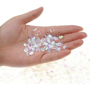 Bilipala Bulk Clear Sequins, Crystal Iridescent Spangles for DIY Crafts, Embroidery, 6mm, About 3000 Pieces