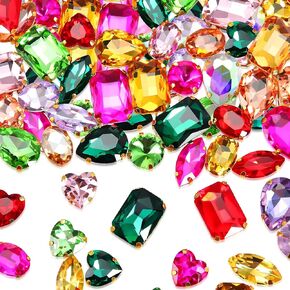 120 Pcs Sew on Rhinestones for Clothes Glass Rhinestones 10-18 mm Big Rhinestones Claw Flatback Prong Setting Sew on Crystal Sewing Gems for DIY Jewelry Making Crafts (Multicolor, Assorted Style)
