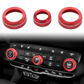 auovo Volume Knob Tune Knob Air Conditioner Knob Covers Compatible for Durango 2021 2022 2023 Car Interior Trim Decorations Air Conditioner Switch Rings Volume Controller Rings (Red)