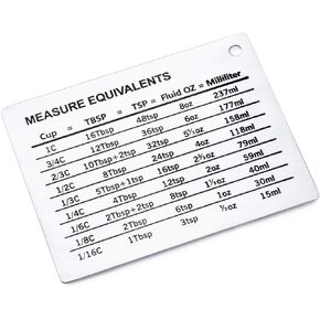 Magnetic Kitchen Baking Conversion Chart Stainless Steel Conversion Refrigerator Magnet for Cups Tablespoons Teaspoons Fluid Oz Milliliters