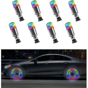 Dickno 8PCS LED Tire Valve Stem Cap Lights, Neon Spoke Flash Light Bulb Tire Valve Lights, Waterproof Car Tire Valve Lights, Cool Neon Spoke Flashing LED Light, Car Motorcycle Accessories (Red)