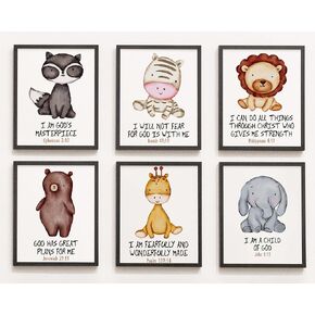 Tuyashua Bible Verse Wall Art, Woodland Animal Art Print Set of 6 (8×10inch), christian wall decor, Watercolor Baby Animal Posters, Baby Animal Wall Art, Nursery Room Wall Decor (UNFRAMED) ZSH009