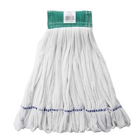 Rubbermaid Commercial Products Rough Floor Wet Mop, 5-Inch Green Headband, Large, White, Heavy Duty Cotton/Polyester Industrial Wet Mop for Floor Cleaning , Pack of 12