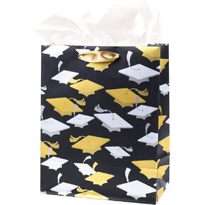 Hallmark 9" Medium Graduation Gift Bag with Tissue Paper (Class of 2024, Tassel, Black, White and Gold) for High School, College, University