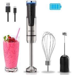 Liebe&Lecker Cordless Hand Blender, Immersion Blende Handheld USB Rechargeable 8 Variable Speeds with Whisk, Milk Frother Attachments, Portable Stick Mixer for Milkshakes, Smoothies & Soups.