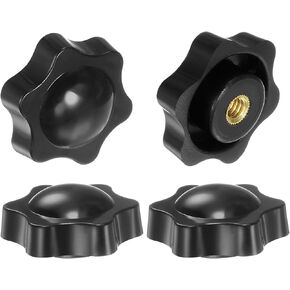 HARFINGTON 4pcs Star Knobs 1/4-20 Female Thread 32mm Head Plastic Non-Through Hole Brass Screw-in Clamping Handles Threaded Hand Knobs, Black