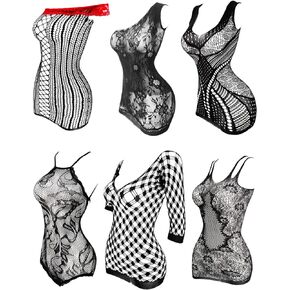 FasiCat Womens Lingerie Fishnet Dress Sexy Lingerie Set, See Through Mini Dress Fishnet Bodysuits Stockings Mesh Babydoll Bodystocking for Women One Size in Kuwait