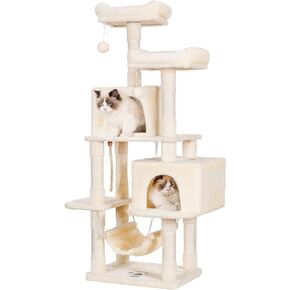 Hey-brother Large Multi-Level Cat Tree Condo Furniture with Sisal-Covered Scratching Posts, 2 Bigger Plush Condos, Perch Hammock for Kittens, Cats and Pets, Green MPJ020GR