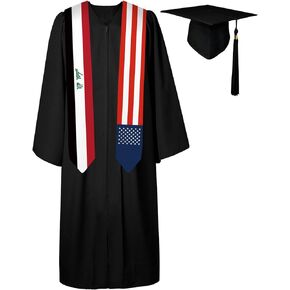 72 Inch Iraq Flag and USA Flag Graduation Sash Unisex Adults Graduation Stole Scarf International Class of 2024 (Not Include Baccalaureate Gown and Hat)