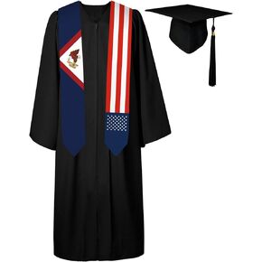 72 Inch American Samoa Flag and USA Flag Graduation Sash Unisex Adults Graduation Stole Scarf International Class of 2024 (Not Include Baccalaureate Gown and Hat)