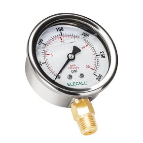 ELECALL 3000psi Silicone Oil Filled Hydraulic Pressure Gauge for Water Oil Pressure Test in Pool Pump Sand Filter Air Compressor Water System, 2-1/2" Stainless Steel Case, Lower Mount 1/4"NPT
