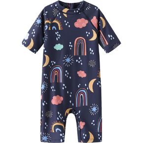 Moon Tree Baby Girls Rash Guard Swimsuits for Toddler Girls Short Sleeve Sunsuits One Piece Bathing Suits Beach Swimwear