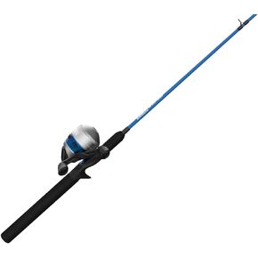 Zebco Salt Fisher 33 Spincast Reel and Fishing Rod Combo, 6-Foot 6-Inch 2-Piece Medium-Heavy Power, Moderate-Fast Action Fiberglass Rod, Interchangeable Retrieve, 12-Pound Line, Blue/Silver