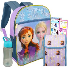 Disney Frozen 2 Backpack Set for Girls ~ 6 Pc Bundle With Deluxe 16" Frozen Backpack Lunch Bag, Water Bottle, Stickers and More (Frozen School Supplies)