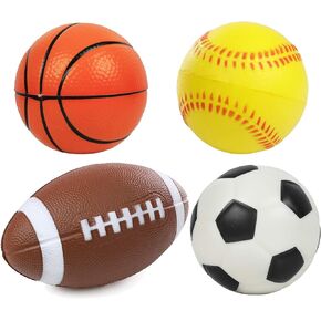 Kiddie Play Set of 4 Balls for Toddlers 4" Soft Soccer Ball, Baseball, Basketball, and 6" Football for Kids