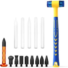WHDZ Paintless Dent Repair Tools Dent Removal Rubber Hammer Double-Faced Rubber Mallet Alloy Knockdown Tap Down Hammer with 9 Heads