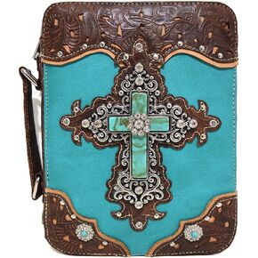 Western Style Embroidered Verse Scripture Bible Cover Book Bibles Carrying Case for Women Extra Strap Purse Messenger Bag