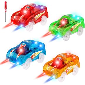 Tracks Cars Replacement Only - Light Up Magic Cars for Tracks Compatible with Glow in The Dark Toy Cars with 5 LED Flashing Lights for Most Race Tracks Only Toy Cars Track Car Accessories (4 Pack) in Kuwait