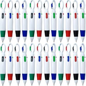 NSBELL 24PCS Plastic Carabiner Shuttle Pens 4-in-1 Retractable Ballpoint Pens Multicolor Pens with Buckle Keychain on Top for Office School Supplies Students Children Gift