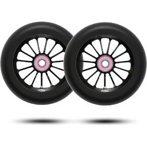 AZTEK Architect 2 Wheels - 2 Pro Scooter 110mm Replacement Alloy Metal Core Wheels Pair with High Rebound Fast Rolling Urethane - Includes Smooth ABEC-9 Bearings - Satin Black