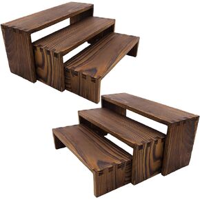 Large Display Risers-2 Tier Wood Risers 4 Pieces Stands Decorative Rectangular Display Stands Arranging and Showcasing your favorite items(Brown New)