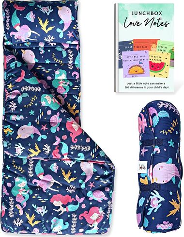 Toddler Nap Mat with Pillow and Blanket -XL 58" X 20" Nap Mats for Daycare -2X Thicker Sleeping Bag for Kids - Nap Mats for Preschool -FREE E-book- Kids Sleeping Bags - Daycare Sleeping Mats (Mermaid) in Saudi Arabia