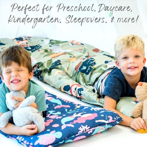 Toddler Nap Mat with Pillow and Blanket -XL 58" X 20" Nap Mats for Daycare -2X Thicker Sleeping Bag for Kids - Nap Mats for Preschool -FREE E-book- Kids Sleeping Bags - Daycare Sleeping Mats (Mermaid) in Saudi Arabia