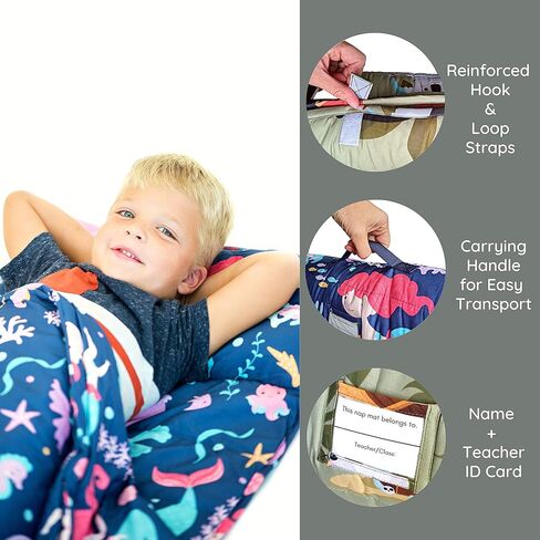 Toddler Nap Mat with Pillow and Blanket -XL 58" X 20" Nap Mats for Daycare -2X Thicker Sleeping Bag for Kids - Nap Mats for Preschool -FREE E-book- Kids Sleeping Bags - Daycare Sleeping Mats (Mermaid) in Saudi Arabia