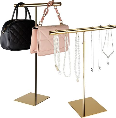Jobldy Necklace Holder Jewelry Stand Gold Polished Purse Display Stand 2Pcs Adjustable Height for Necklaces Bangles,Rings, Bracelets Handbag Purse Scarf Tie(Gold) in Saudi Arabia