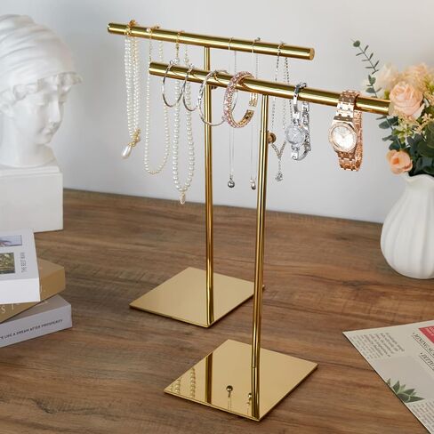 Jobldy Necklace Holder Jewelry Stand Gold Polished Purse Display Stand 2Pcs Adjustable Height for Necklaces Bangles,Rings, Bracelets Handbag Purse Scarf Tie(Gold) in Saudi Arabia