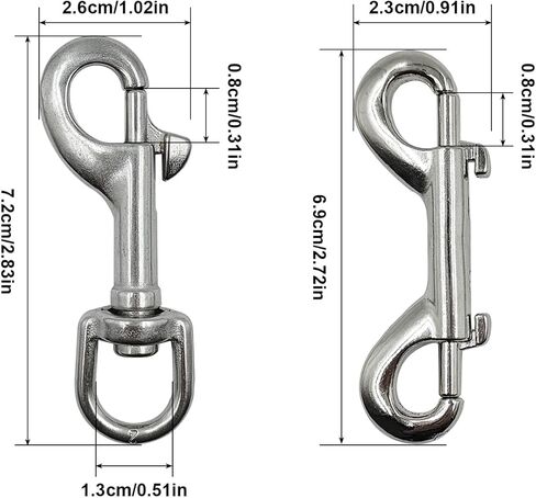 YuCool 2.72 بوصة خطاف ربط مزدوج النهاية، خطافات دوارة 2.83 بوصة، مشابك معدنية لسلسلة الخطاف، الأفضل للغوص/سلسلة الحيوانات الأليفة/سلسلة المفاتيح/العلم/خط الملابس in Kuwait