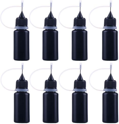 زجاجة HANSPORTA ذات طرف دقيق، 8 قطع زجاجة غراء حرفية مع طرف إبرة رفيعة، زجاجة ضغط بلاستيكية 10 مل، زجاجة ذات طرف رفيع للحرف اليدوية (10 مل أسود) in Kuwait
