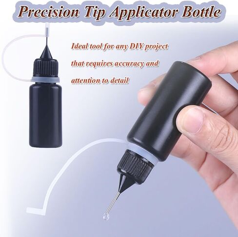 زجاجة HANSPORTA ذات طرف دقيق، 8 قطع زجاجة غراء حرفية مع طرف إبرة رفيعة، زجاجة ضغط بلاستيكية 10 مل، زجاجة ذات طرف رفيع للحرف اليدوية (10 مل أسود) in Kuwait