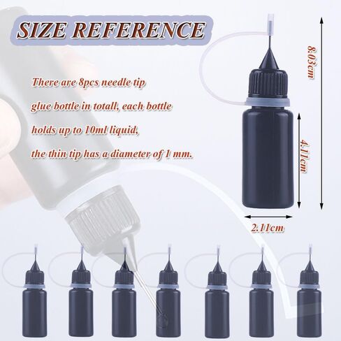 زجاجة HANSPORTA ذات طرف دقيق، 8 قطع زجاجة غراء حرفية مع طرف إبرة رفيعة، زجاجة ضغط بلاستيكية 10 مل، زجاجة ذات طرف رفيع للحرف اليدوية (10 مل أسود) in Kuwait