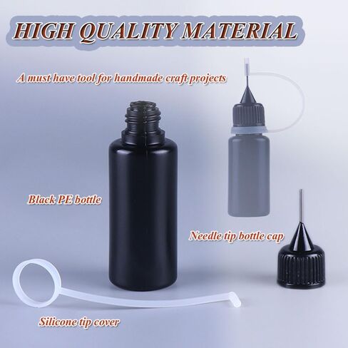 زجاجة HANSPORTA ذات طرف دقيق، 8 قطع زجاجة غراء حرفية مع طرف إبرة رفيعة، زجاجة ضغط بلاستيكية 10 مل، زجاجة ذات طرف رفيع للحرف اليدوية (10 مل أسود) in Kuwait