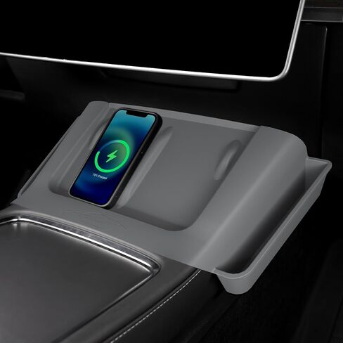 حصيرة شحن لاسلكية لوحدة التحكم المركزية من Beegrow مع جيوب جانبية، وسادة سيليكون مع منظمات جانبية متوافقة مع ملحقات طراز Tesla 3/Y 2021-2023 (رمادي) in Kuwait