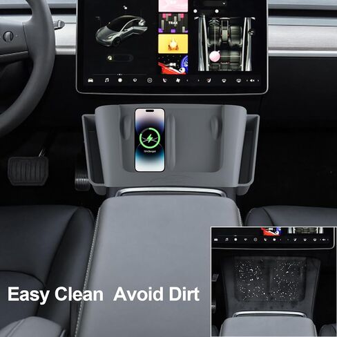 حصيرة شحن لاسلكية لوحدة التحكم المركزية من Beegrow مع جيوب جانبية، وسادة سيليكون مع منظمات جانبية متوافقة مع ملحقات طراز Tesla 3/Y 2021-2023 (رمادي) in Kuwait