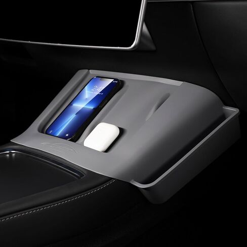 حصيرة شحن لاسلكية لوحدة التحكم المركزية من Beegrow مع جيوب جانبية، وسادة سيليكون مع منظمات جانبية متوافقة مع ملحقات طراز Tesla 3/Y 2021-2023 (رمادي) in Kuwait