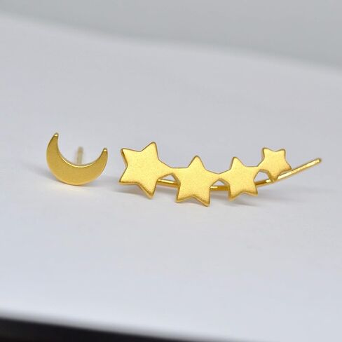 أقراط غير متطابقة على شكل نجوم وقمر من الفضة الإسترليني عيار 925 مع لمسة نهائية ذهبية in Kuwait