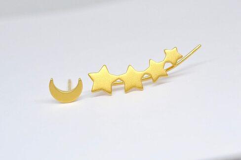 أقراط غير متطابقة على شكل نجوم وقمر من الفضة الإسترليني عيار 925 مع لمسة نهائية ذهبية in Kuwait