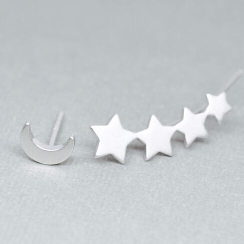 أقراط غير متطابقة على شكل نجوم وقمر من الفضة الإسترليني عيار 925 مع لمسة نهائية ذهبية in Kuwait