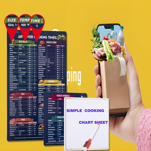 ورقة غش مغناطيسية سهلة للمقلاة الهوائية للمبتدئين والمستخدمين الخبراء، ورقة مغناطيسية لوقت طهي المقلاة الهوائية، دليل الطبخ للمقلاة الهوائية، أدوات المطبخ، ملحقات المقلاة الهوائية in Kuwait
