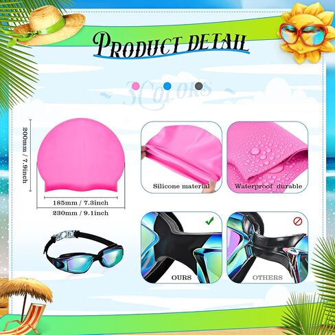 6 Pack Swim Goggles Hat for Adults Women with Nose Plug Earplug Waterproof Anti Fog Clear Stretchable Goggle Pack (Bright Style) in Saudi Arabia