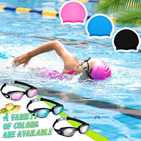 6 Pack Swim Goggles Hat for Adults Women with Nose Plug Earplug Waterproof Anti Fog Clear Stretchable Goggle Pack (Bright Style) in Saudi Arabia
