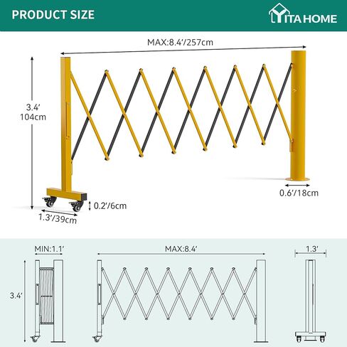YITAHOME Metal Expandable Mobile Barricade, 8FT Folding Security Gate, Retractable Driveway Gate, Folding Safety Barricade with Casters in Saudi Arabia
