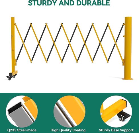 YITAHOME Metal Expandable Mobile Barricade, 8FT Folding Security Gate, Retractable Driveway Gate, Folding Safety Barricade with Casters in Saudi Arabia