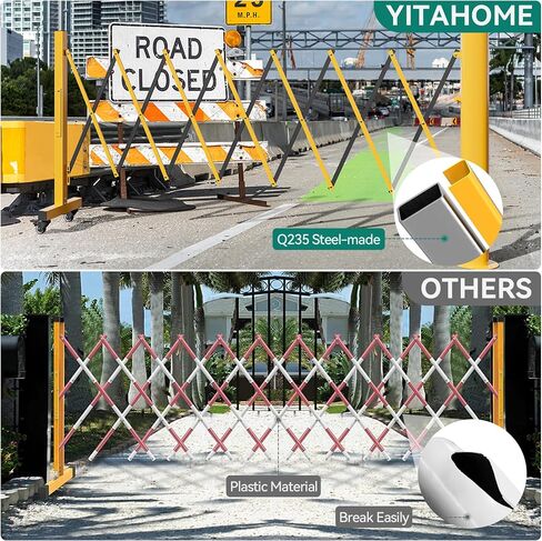 YITAHOME Metal Expandable Mobile Barricade, 8FT Folding Security Gate, Retractable Driveway Gate, Folding Safety Barricade with Casters in Saudi Arabia